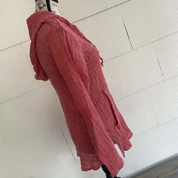 Chico’s Deep V-Neck Sheer Linen Scurunchy Hoodie Legenlook Women's Size 0 (H6) - Picture 4 of 13